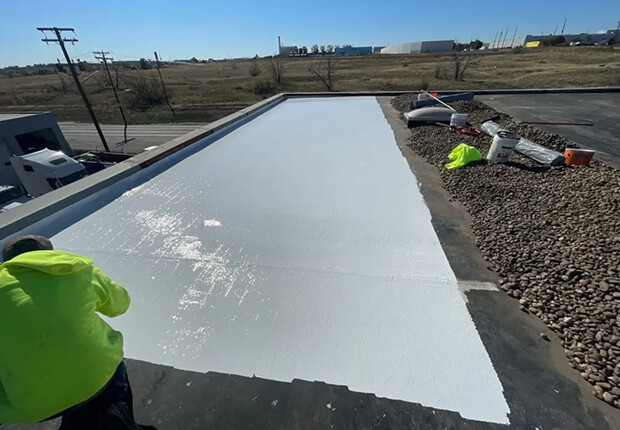 Commercial waterproofing project on large flat roof structure